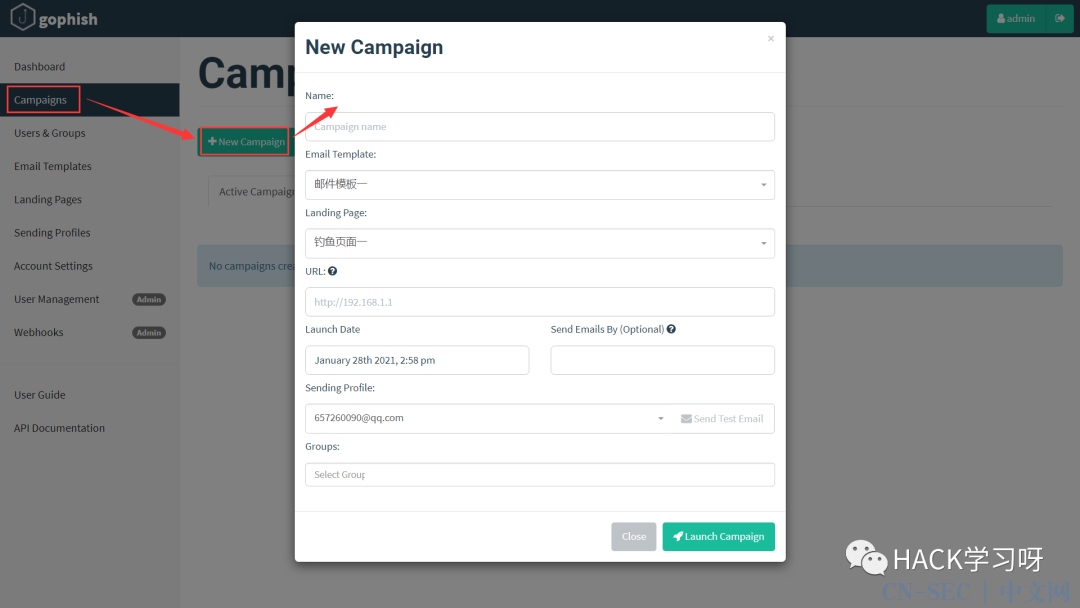 钓鱼攻击：Gophish邮件钓鱼平台搭建